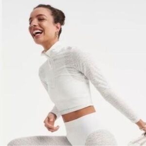 Adam Selman Sport Long Sleeve Crop Top in white stretch lace Size XS